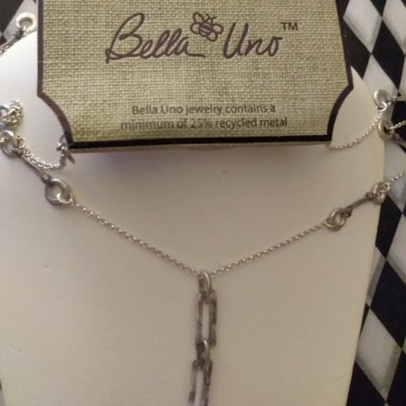 BELLA UNO Modern Geometric Silver Metal/Tortoise Pendant Necklace**NEW! - Picture 3 of 6